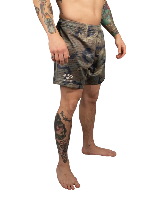 SCRAMBLE Mesh Hybrid Grappling Shorts – Woodland Camo