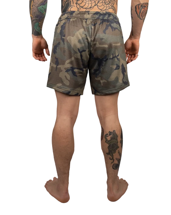 SCRAMBLE Mesh Hybrid Grappling Shorts – Woodland Camo