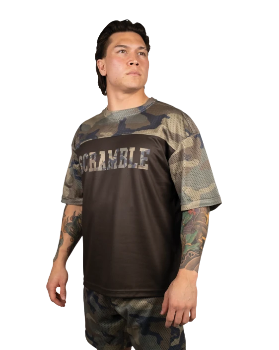 SCRAMBLE Mesh Hybrid Grappling Top – Woodland Camo