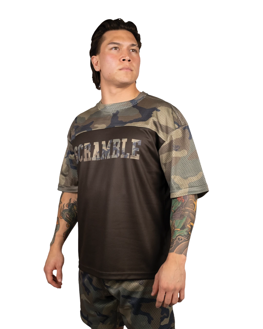 SCRAMBLE Mesh Hybrid Grappling Top – Woodland Camo