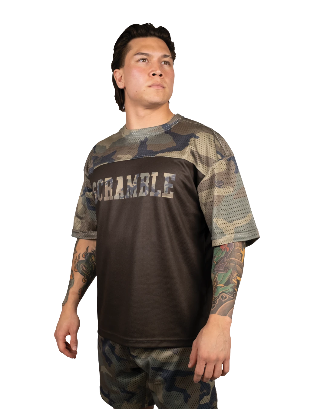 SCRAMBLE Mesh Hybrid Grappling Top – Woodland Camo