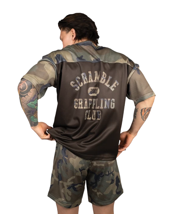 SCRAMBLE Mesh Hybrid Grappling Top – Woodland Camo