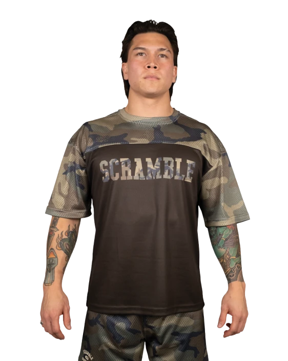SCRAMBLE Mesh Hybrid Grappling Top – Woodland Camo